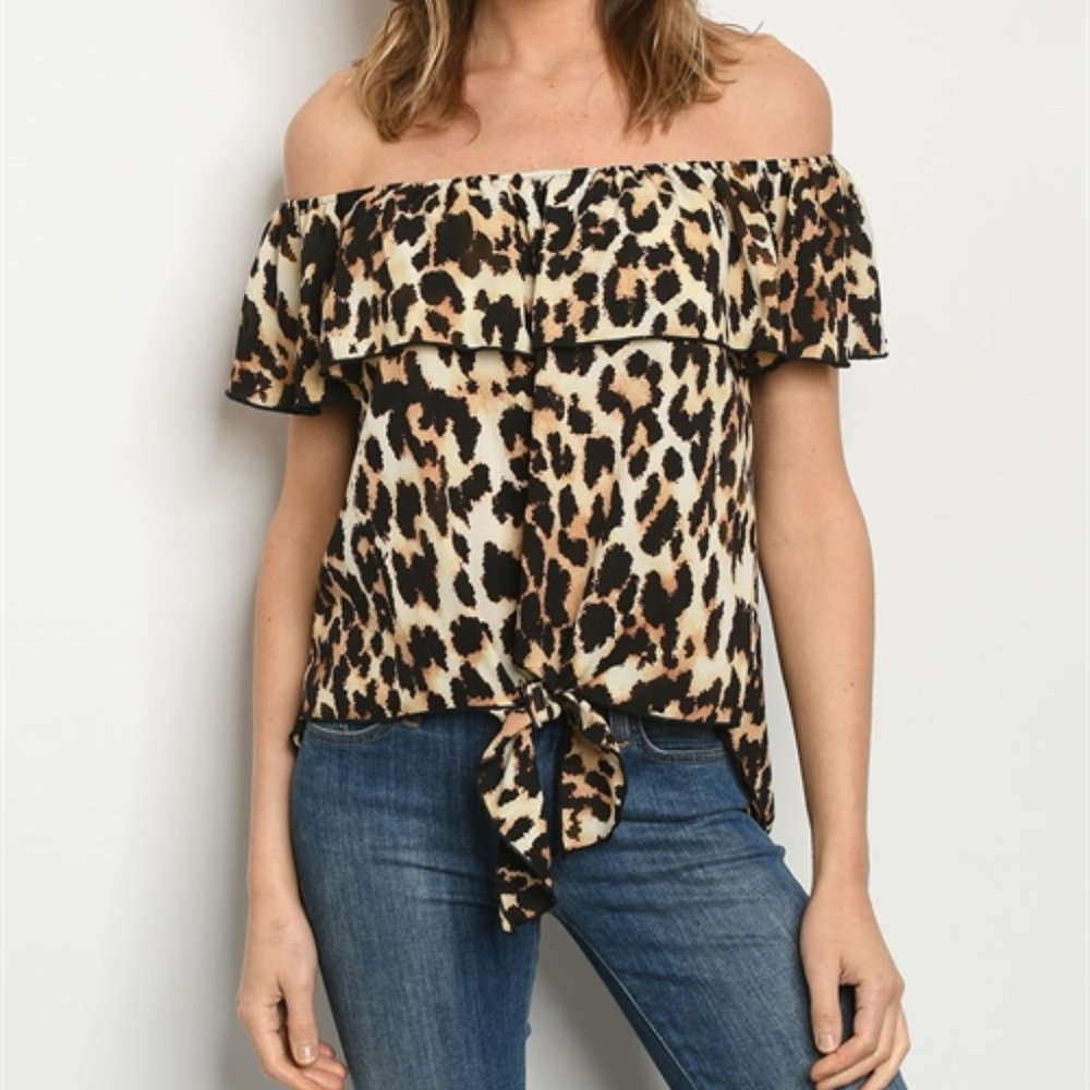 OFF SHOULDER LEOPARD PRINT TOP - Picture 2 of 6